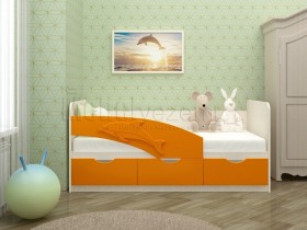 Дельфин-3 Кровать детская 3 ящика без ручек 1.6 Оранжевый глянец в Алейске - alejsk.katalogmebeli.com | фото