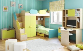 Детская комната Смайли (Желтый/Голубой/Зеленый/корпус Клен) в Алейске - alejsk.katalogmebeli.com | фото 2