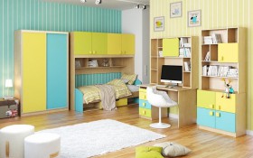 Детская комната Смайли (Желтый/Голубой/Зеленый/корпус Клен) в Алейске - alejsk.katalogmebeli.com | фото 3