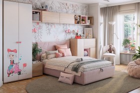 Комплект детской мебели Алина К2 Дуб мария/белый/нежно-розовый велюр в Алейске - alejsk.katalogmebeli.com | фото 1