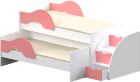 Кровать детская Матрешка выкатная с лестницей  Белый/Розовый в Алейске - alejsk.katalogmebeli.com | фото