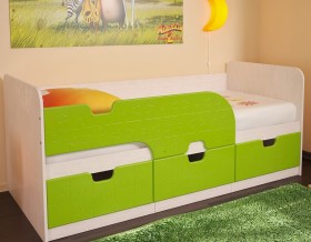 Кровать детская Минима 1,86м с ящиками (дуб атланта/лайм глянец) в Алейске - alejsk.katalogmebeli.com | фото