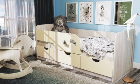 Кровать детская Минима Лего 1,86м с ящиками (дуб атланта/крем) в Алейске - alejsk.katalogmebeli.com | фото 1
