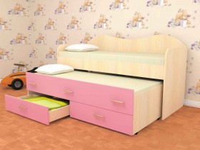 Кровать детская Нимфа двухместная 2.0 Дуб молочный/Розовый в Алейске - alejsk.katalogmebeli.com | фото 1