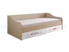 Кровать Girl Вега 0,9 м (Дуб беленый/Белый глянец/фотопечать) в Алейске - alejsk.katalogmebeli.com | фото