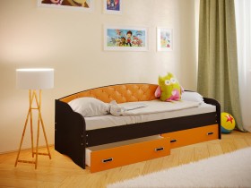 Кровать Софа-8 с мягкой спинкой (900х1900) Венге/Оранжевый в Алейске - alejsk.katalogmebeli.com | фото
