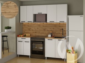 Кухня Кьяра 2.0 м с окапом (белый/карбон фарфор/26мм/дуб вотан) в Алейске - alejsk.katalogmebeli.com | фото