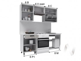 Кухня Салли 2.0 м с окапом (белый/сандал белый, серый/26 мм/дуб вотан) в Алейске - alejsk.katalogmebeli.com | фото 3