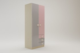 Шкаф 2-х створчатый с ящиками Грэйси (Розовый/Серый/корпус Клен) в Алейске - alejsk.katalogmebeli.com | фото 2