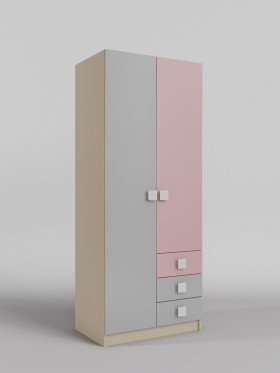 Шкаф 2-х створчатый с ящиками Грэйси (Розовый/Серый/корпус Клен) в Алейске - alejsk.katalogmebeli.com | фото