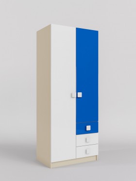 Шкаф 2-х створчатый с ящиками Скай люкс (Синий/Белый/корпус Клен) в Алейске - alejsk.katalogmebeli.com | фото