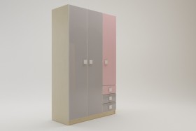 Шкаф 3-х створчатый с ящиками Грэйси (Розовый/Серый/корпус Клен) в Алейске - alejsk.katalogmebeli.com | фото 2
