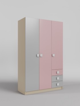 Шкаф 3-х створчатый с ящиками Грэйси (Розовый/Серый/корпус Клен) в Алейске - alejsk.katalogmebeli.com | фото