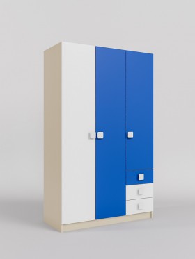 Шкаф 3-х створчатый с ящиками Скай (Синий/Белый/корпус Клен) в Алейске - alejsk.katalogmebeli.com | фото