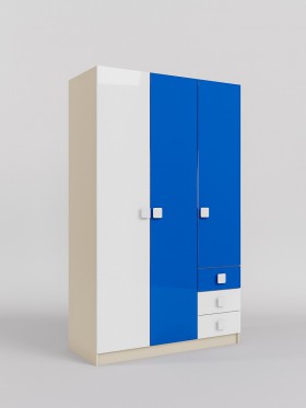 Шкаф 3-х створчатый с ящиками Скай люкс (Синий/Белый/корпус Клен) в Алейске - alejsk.katalogmebeli.com | фото