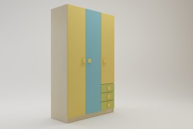 Шкаф 3-х створчатый с ящиками Смайли (Желтый/Голубой/Зеленый/корпус Клен) в Алейске - alejsk.katalogmebeli.com | фото