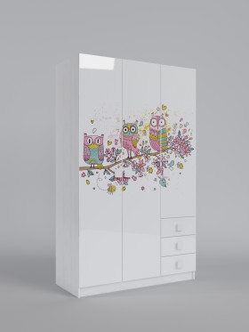 Шкаф 3-х створчатый с ящиками Совушки (Белый/корпус Выбеленное дерево) в Алейске - alejsk.katalogmebeli.com | фото